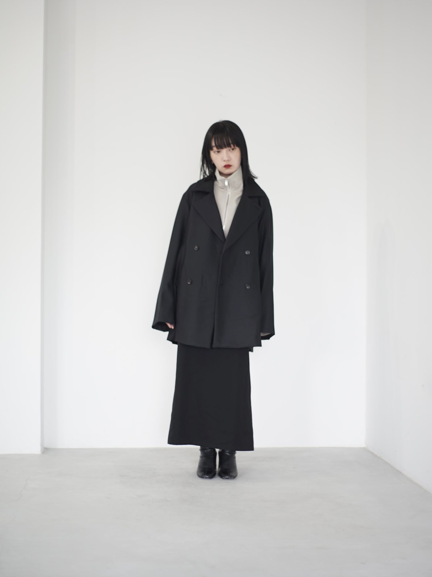 4ply wool twill double breasted half coat