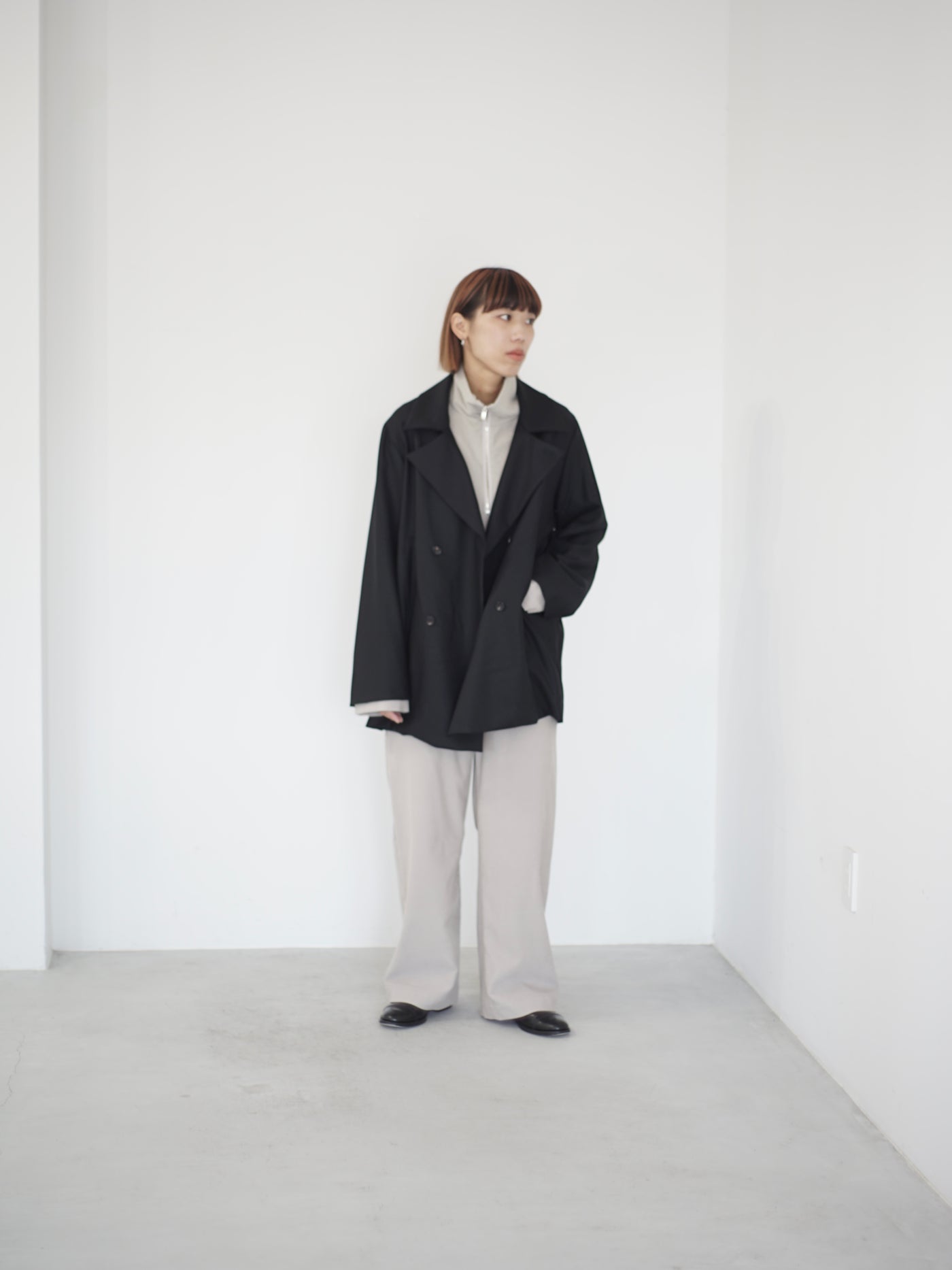 4ply wool twill double breasted half coat