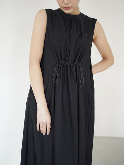 Nylon twill gathered sleeveless dress