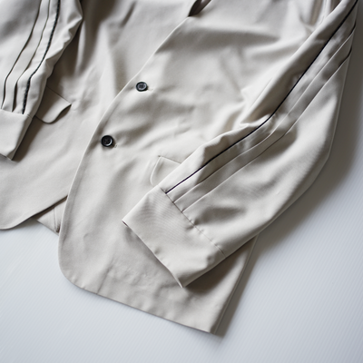 Polyester linon pleated sleeve collarless jacket