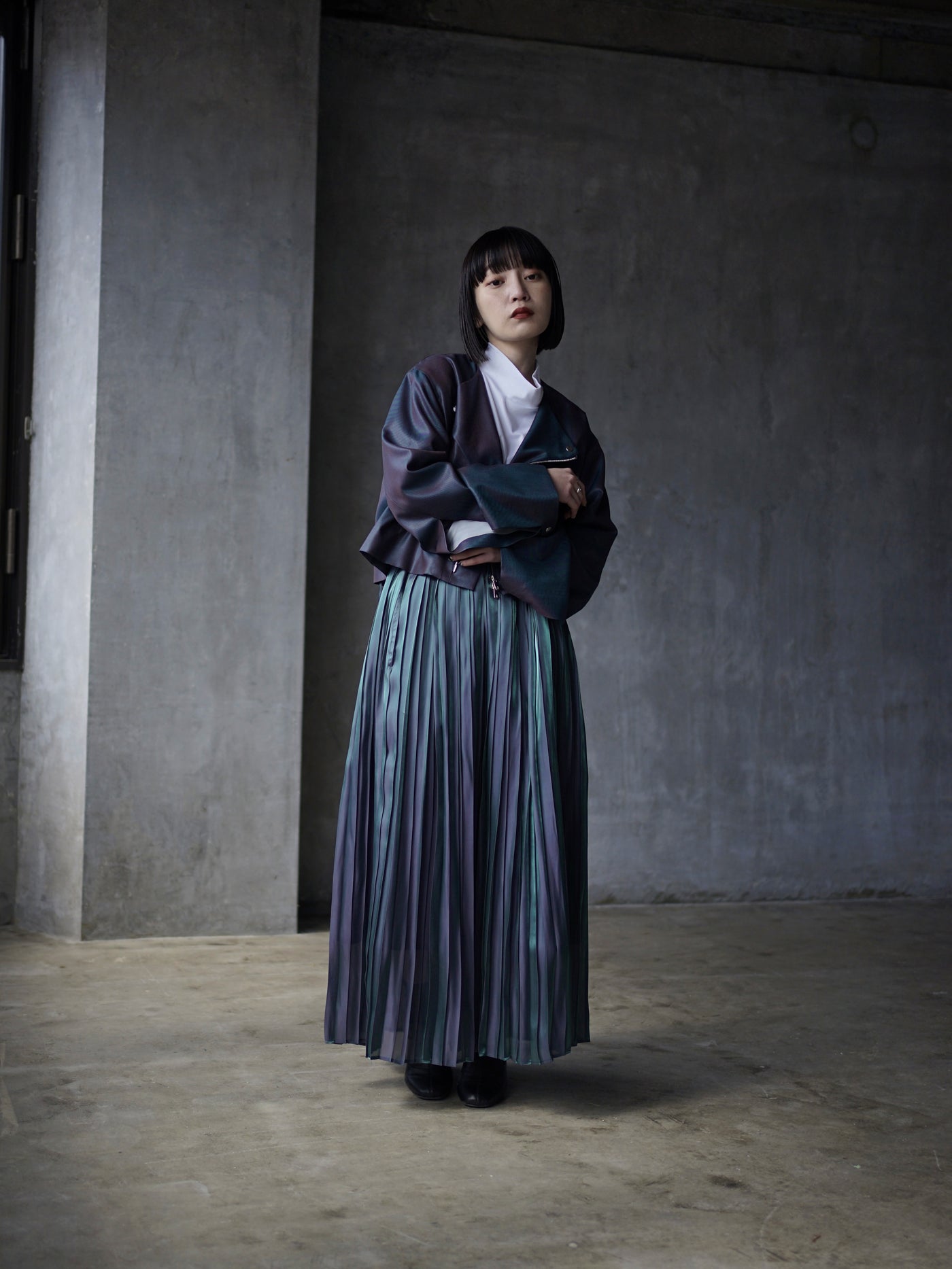 [Pre-order] Aurora cloth double side pleated skirt / emerald