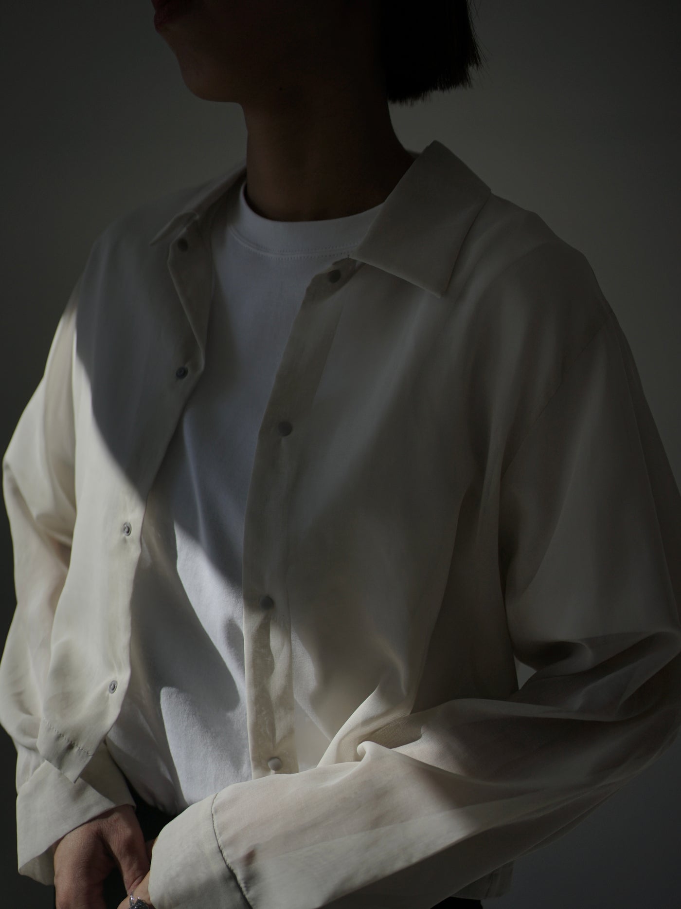100/2 cotton organdy transparent tuck short shirt