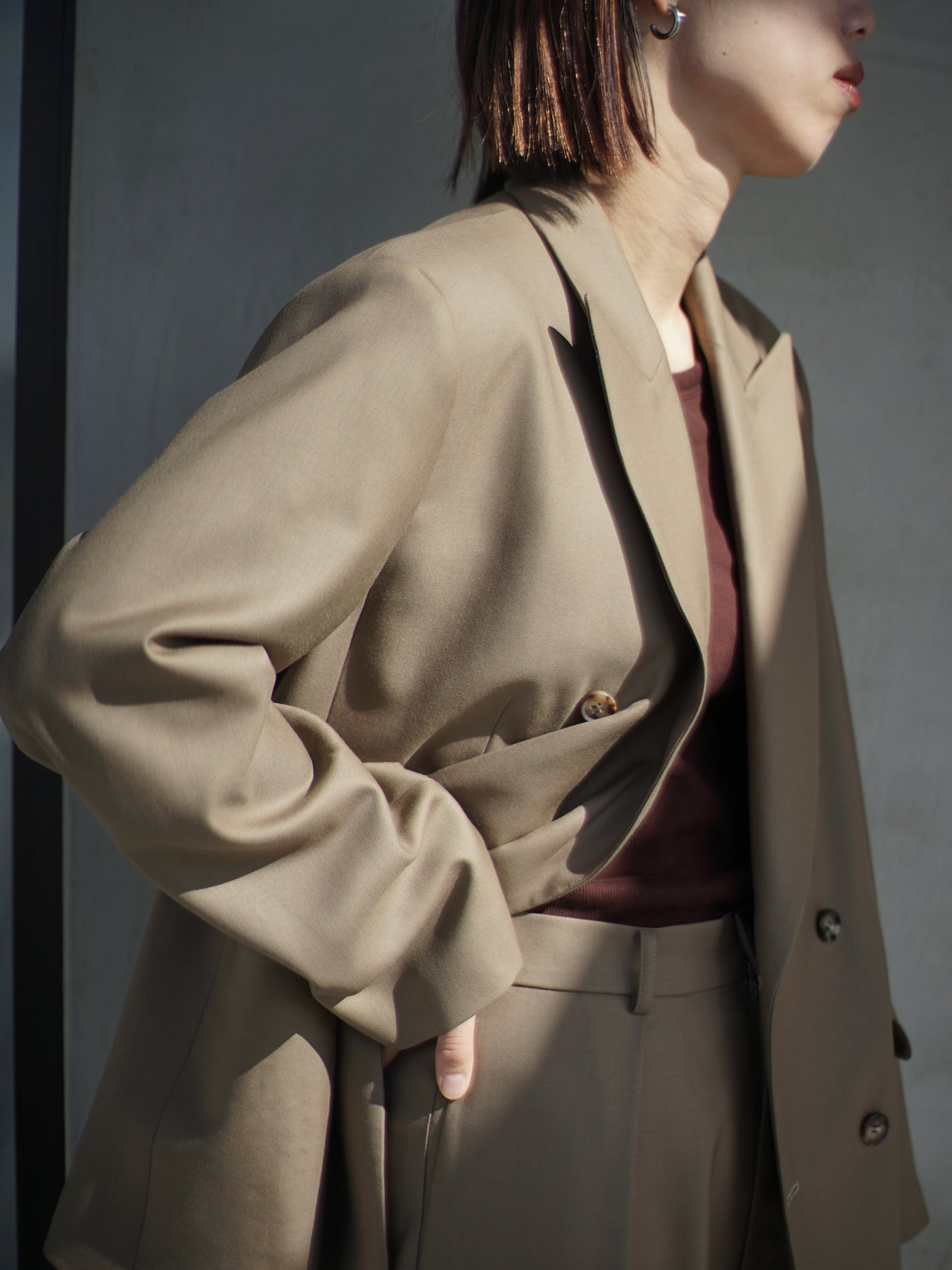 Super120`s wool twill double breasted jacket