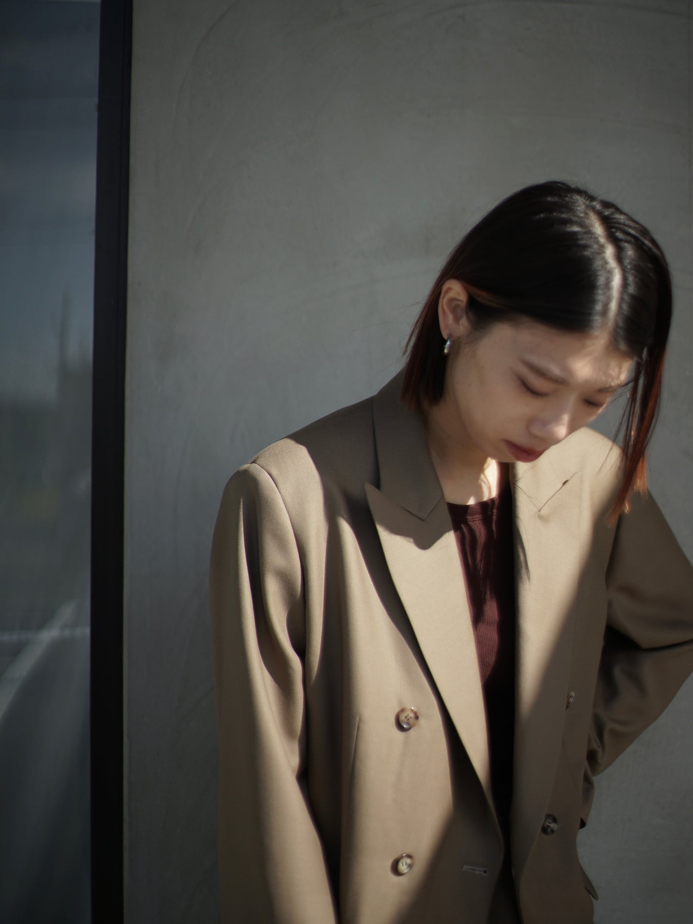 Super120`s wool twill double breasted jacket