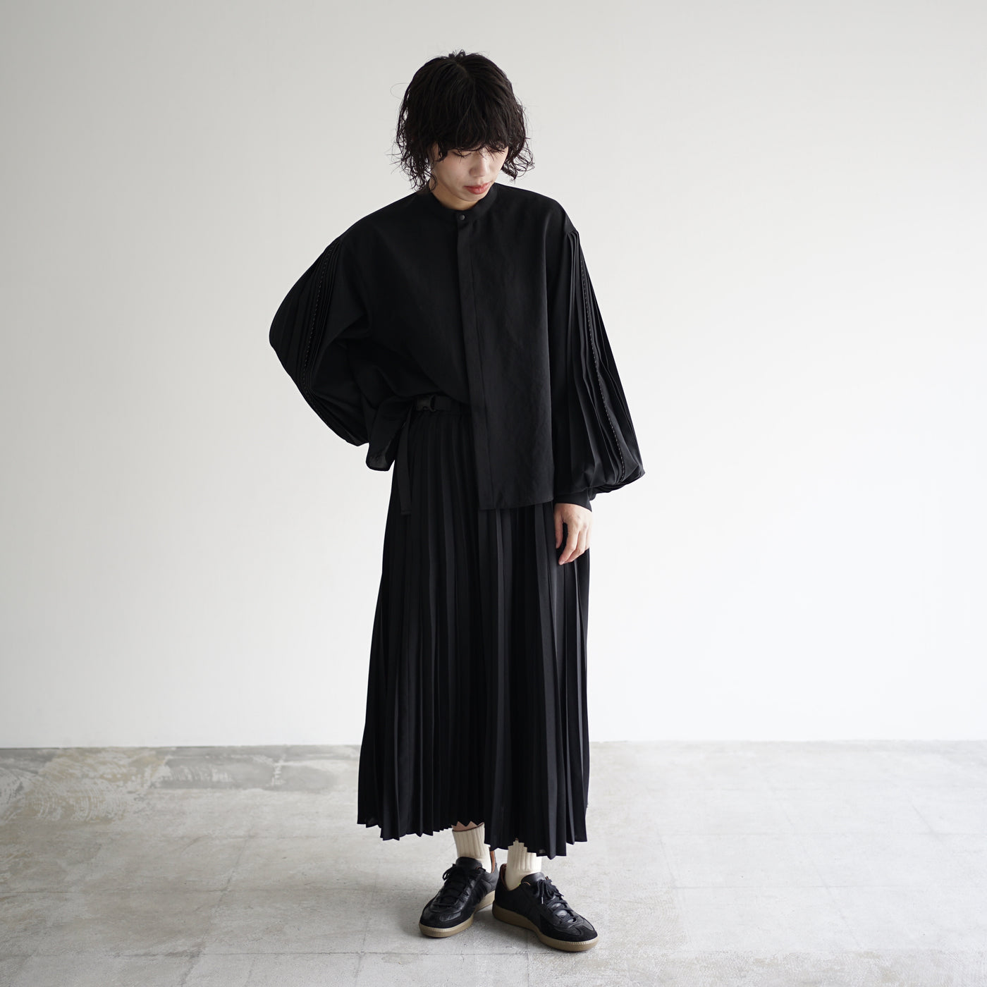 Polyester voile half way accordion pleated skirt